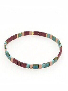 Colorful Beaded Chicklet Bracelet Tila beads / Bracelet perles de Tila élastique